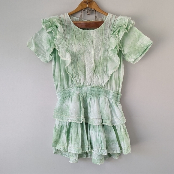 LoveShackFancy Dresses & Skirts - LoveShackFancy Dress Women's XL Green Jade Mist Natasha Mini Tie-Dye Lace Ruffle